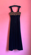 Vintage 1990s Vera Mont Black Velvet Striped Evening Dress