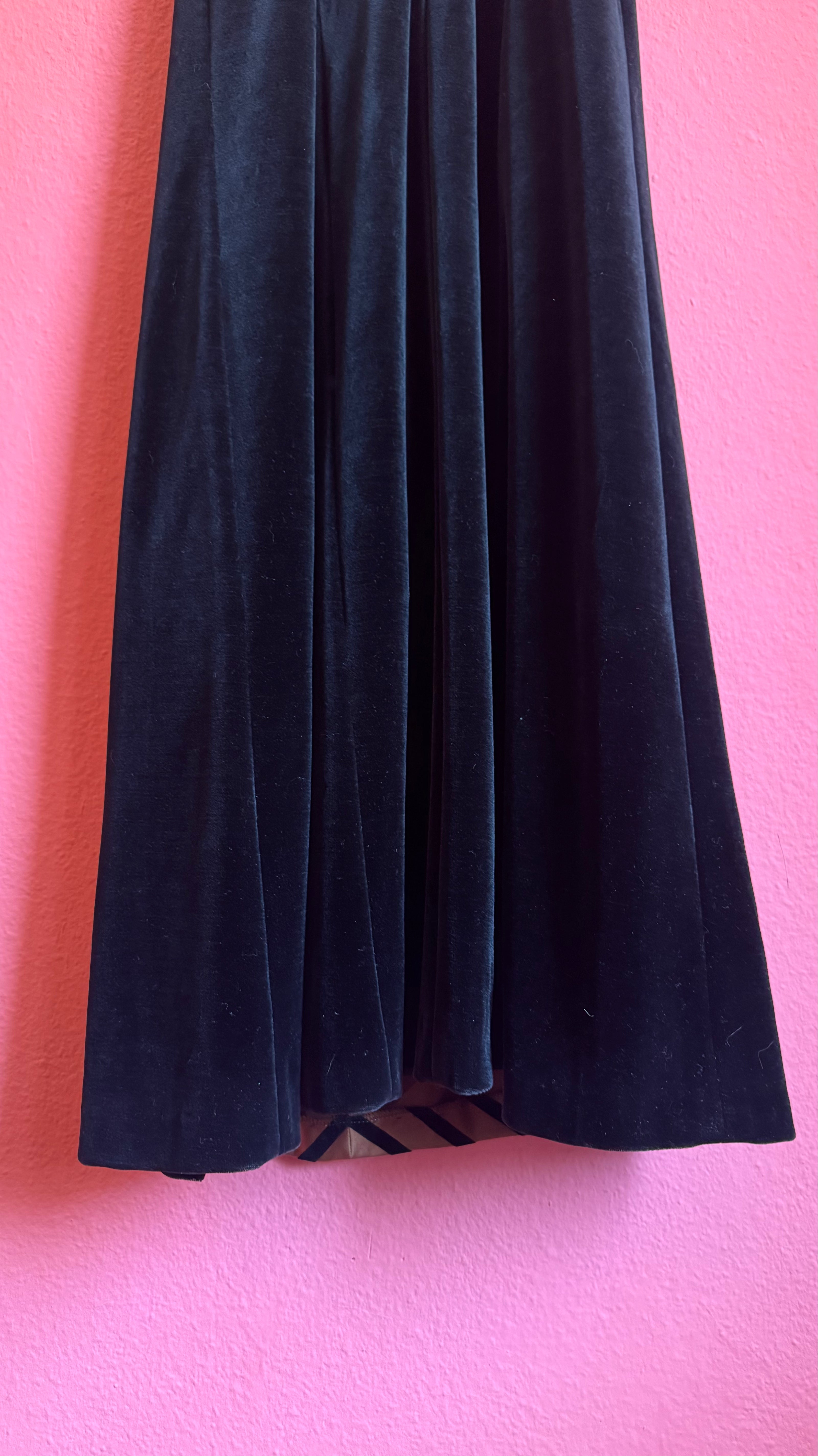 Vintage 1990s Vera Mont Black Velvet Striped Evening Dress
