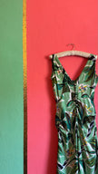 Vintage 1970s Green Rayon Tropical Maxi Dress