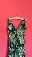 Vintage 1970s Green Rayon Tropical Maxi Dress