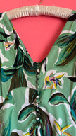 Vintage 1970s Green Rayon Tropical Maxi Dress