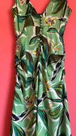 Vintage 1970s Green Rayon Tropical Maxi Dress