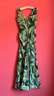 Vintage 1970s Green Rayon Tropical Maxi Dress