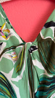 Vintage 1970s Green Rayon Tropical Maxi Dress