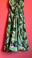 Vintage 1970s Green Rayon Tropical Maxi Dress