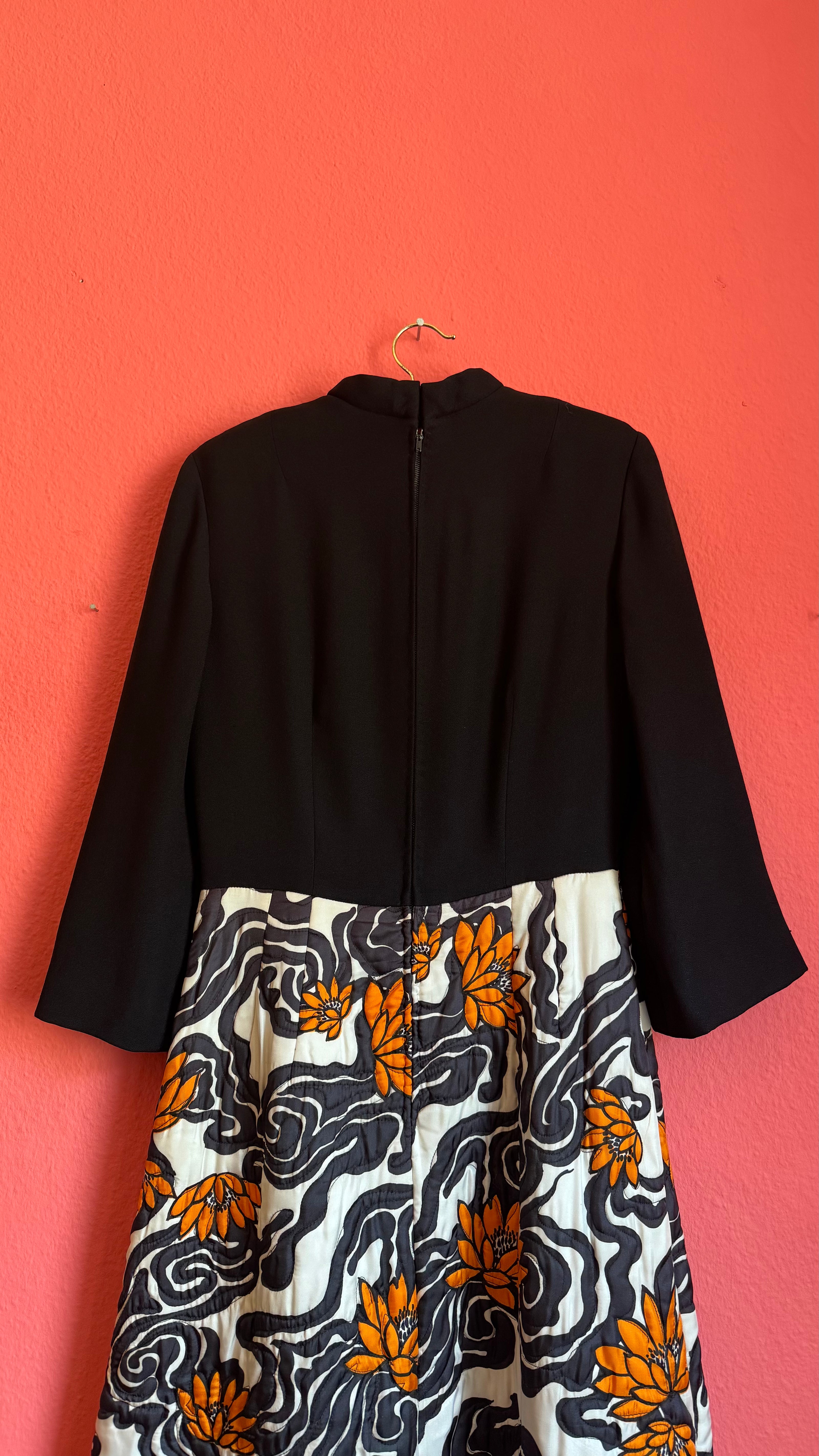 Vintage 1970s Black And Ivory Floral Maxi Dress