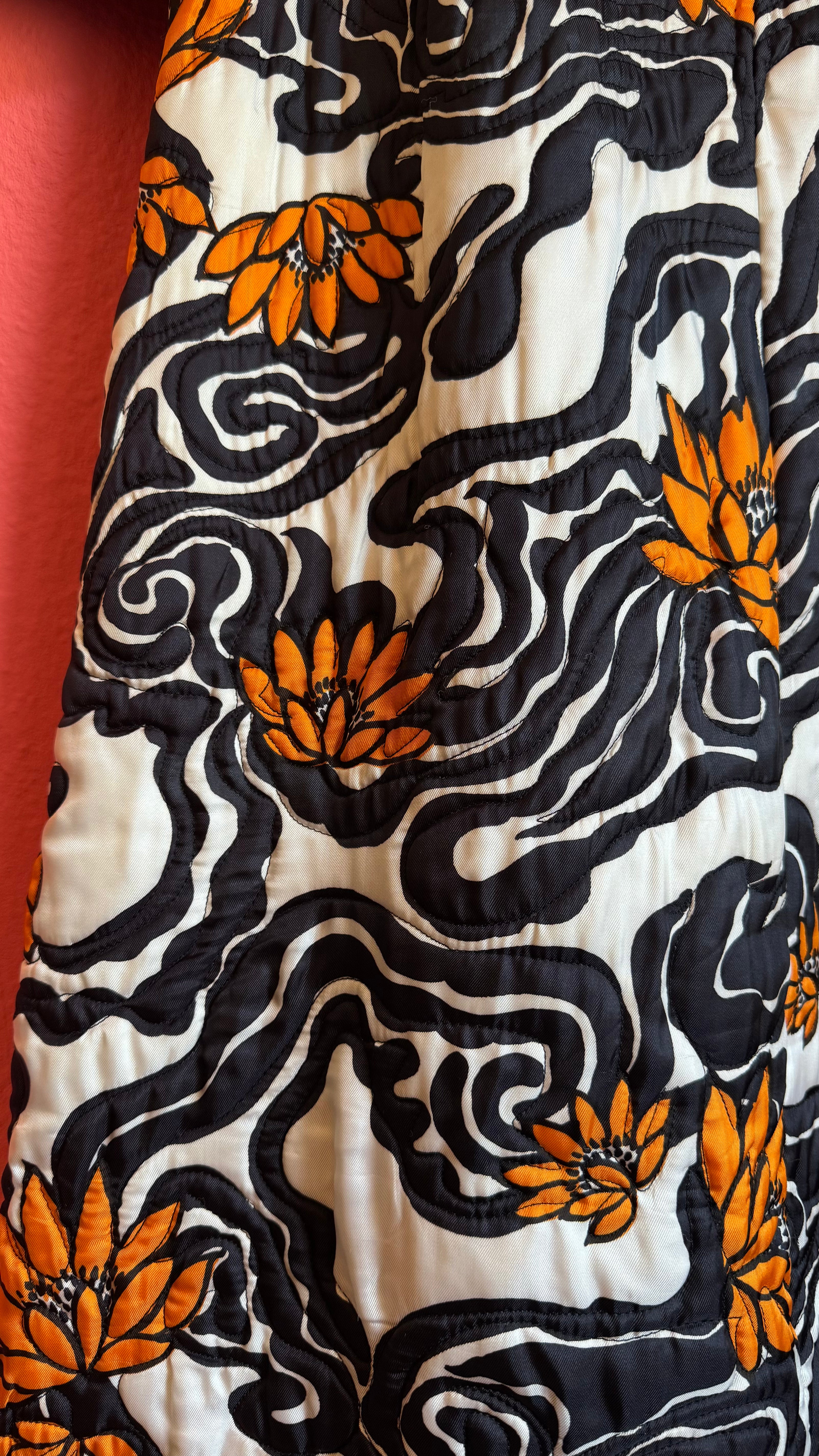 Vintage 1970s Black And Ivory Floral Maxi Dress