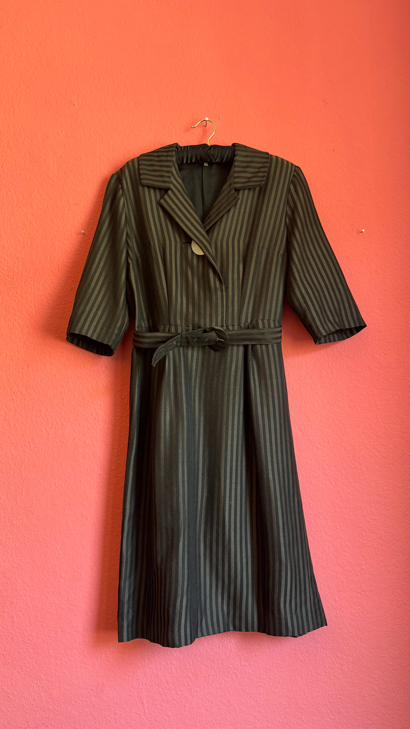 Vintage 1980s Striped Cotton Blend Shirt Dress