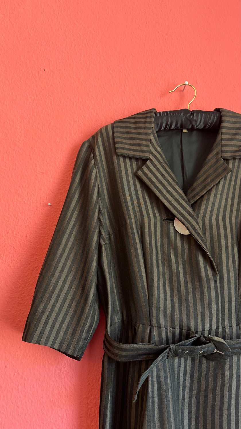 Vintage 1980s Striped Cotton Blend Shirt Dress