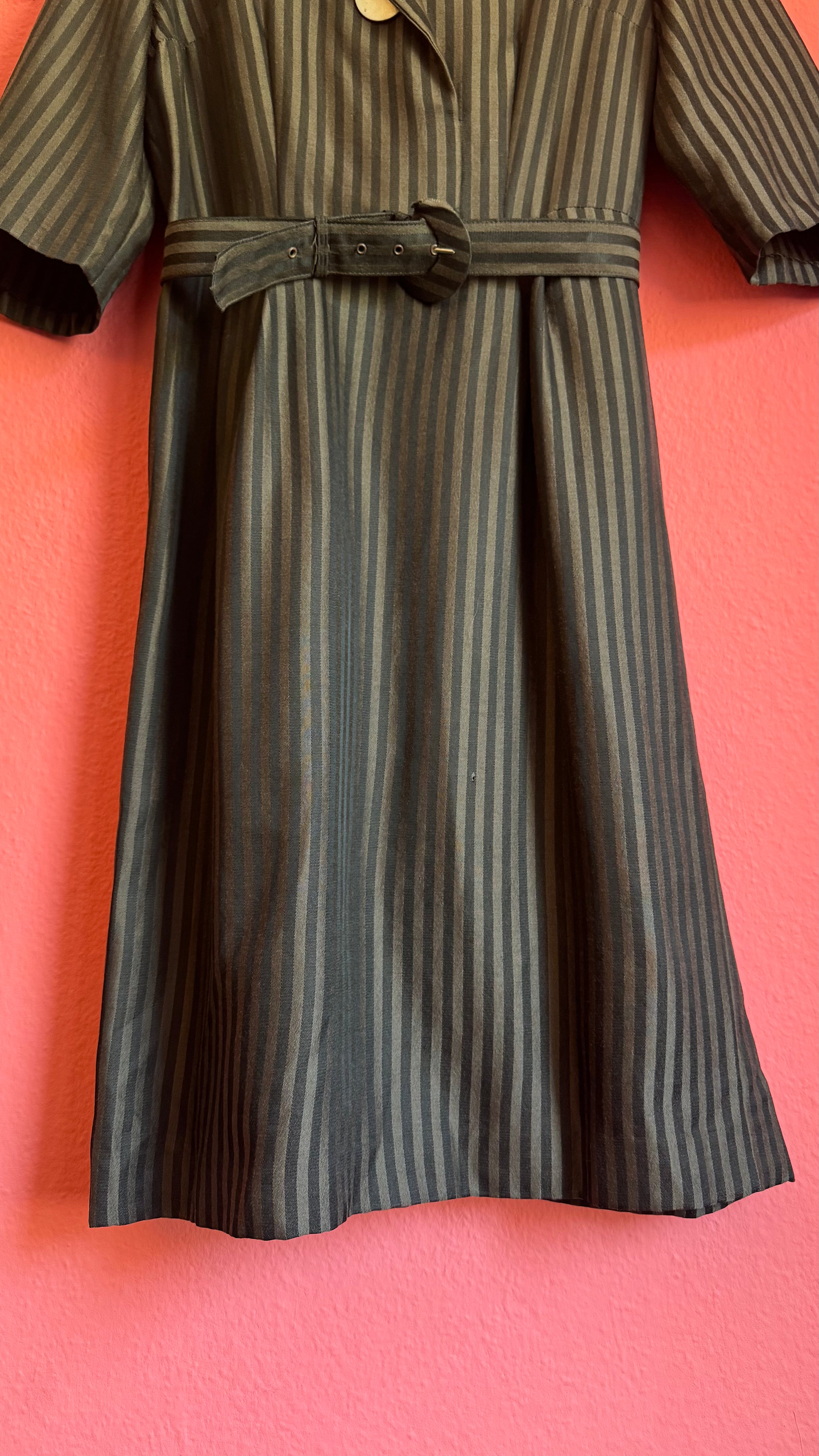 Vintage 1980s Striped Cotton Blend Shirt Dress