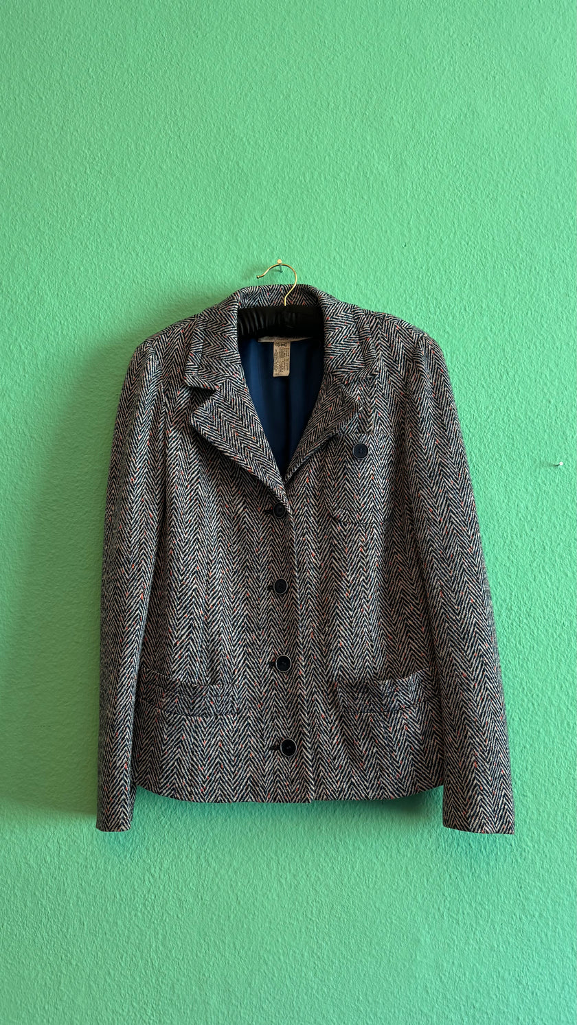 Vintage 1980s Tricosa Wool Acrylic Herringbone Skirt Suit Set
