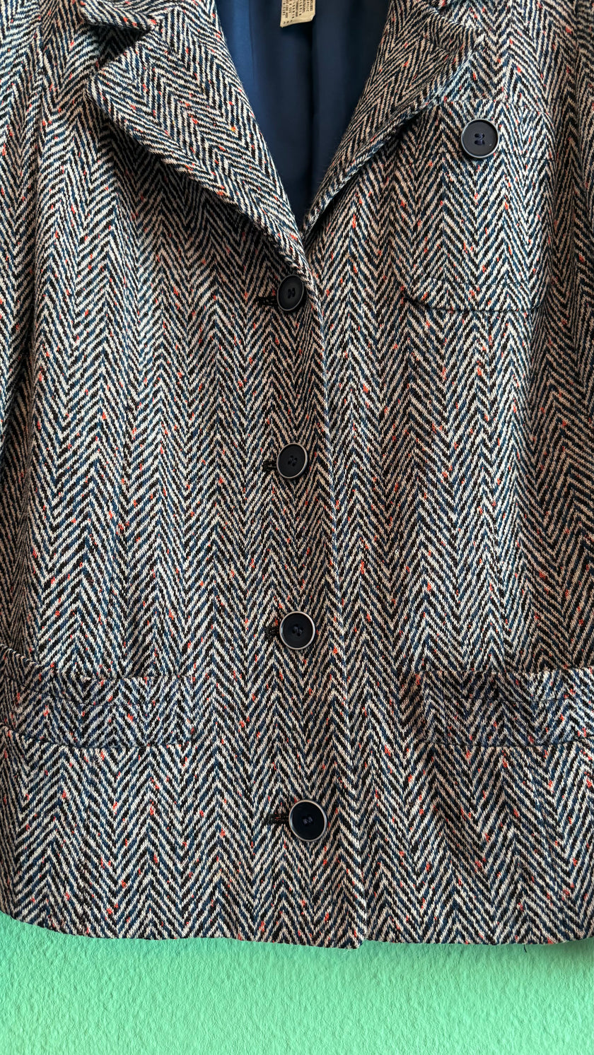 Vintage 1980s Tricosa Wool Acrylic Herringbone Skirt Suit Set