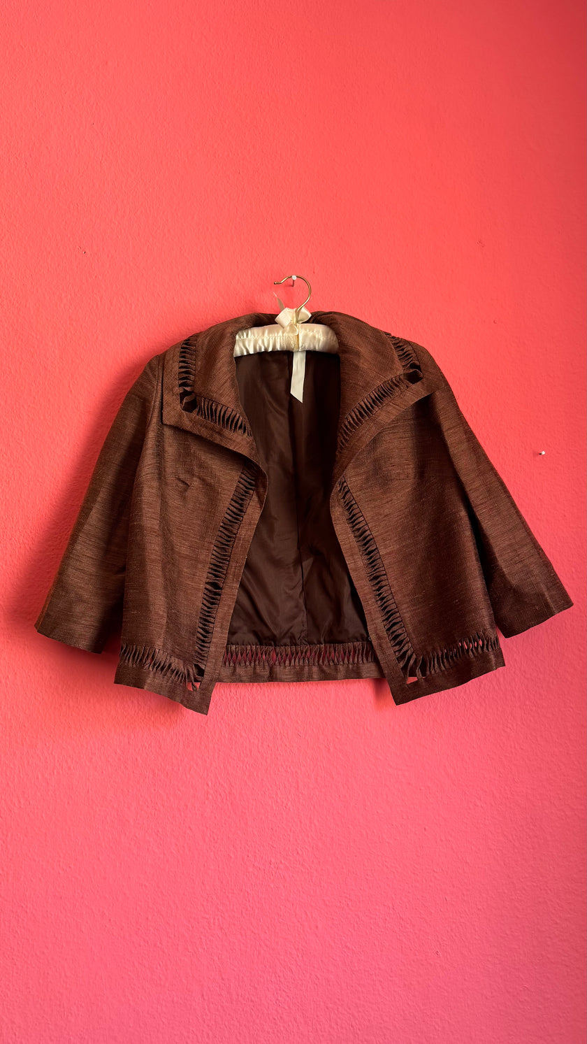 Vintage 1980s Brown Silk Cotton Skirt Suit Set