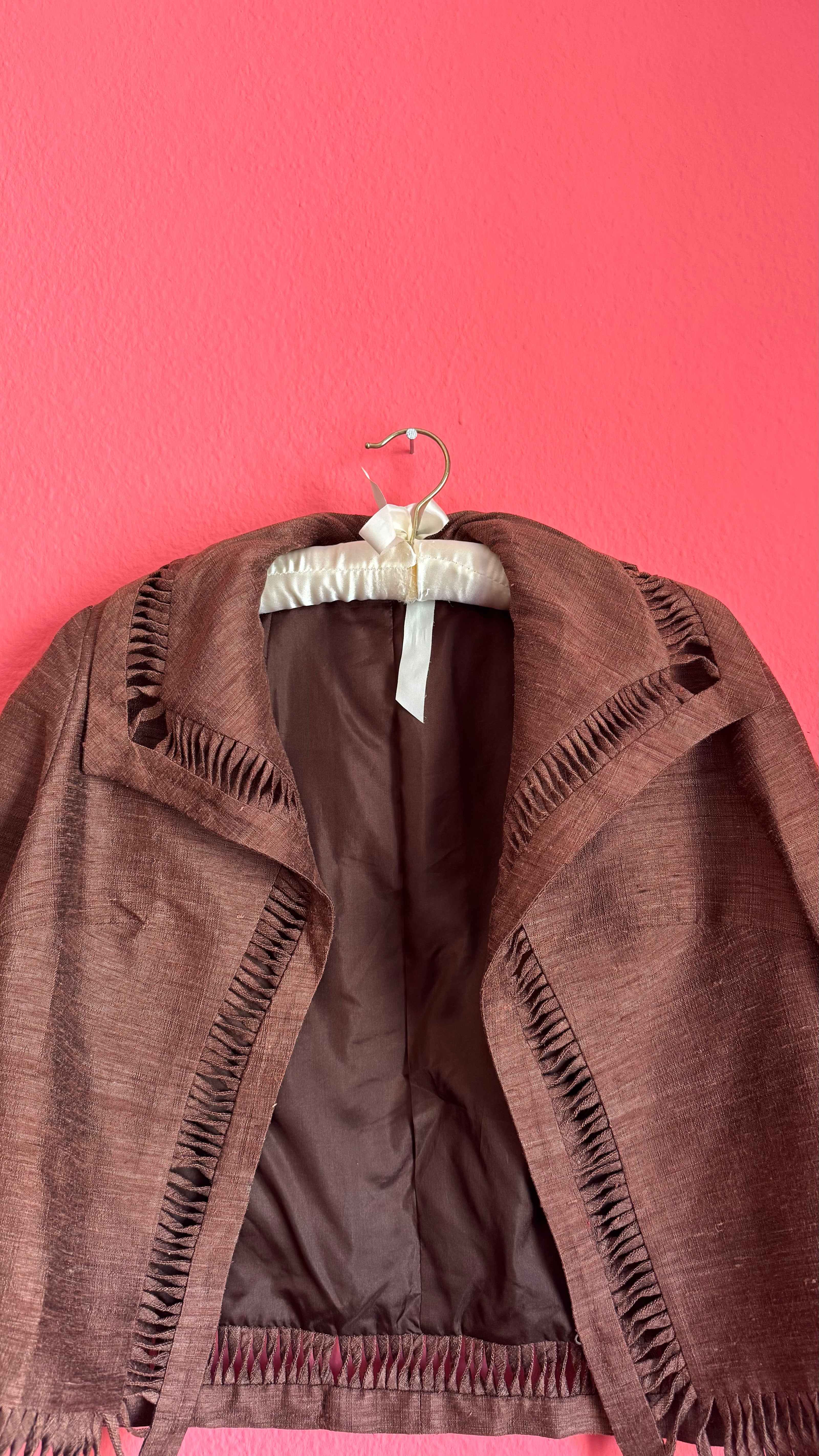 Vintage 1980s Brown Silk Cotton Skirt Suit Set