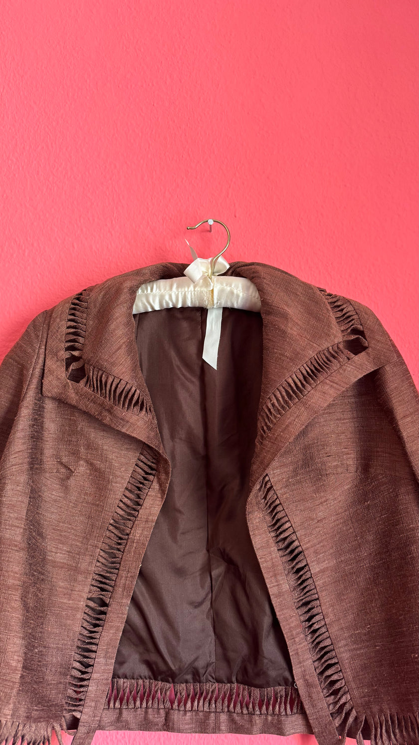 Vintage 1980s Brown Silk Cotton Skirt Suit Set