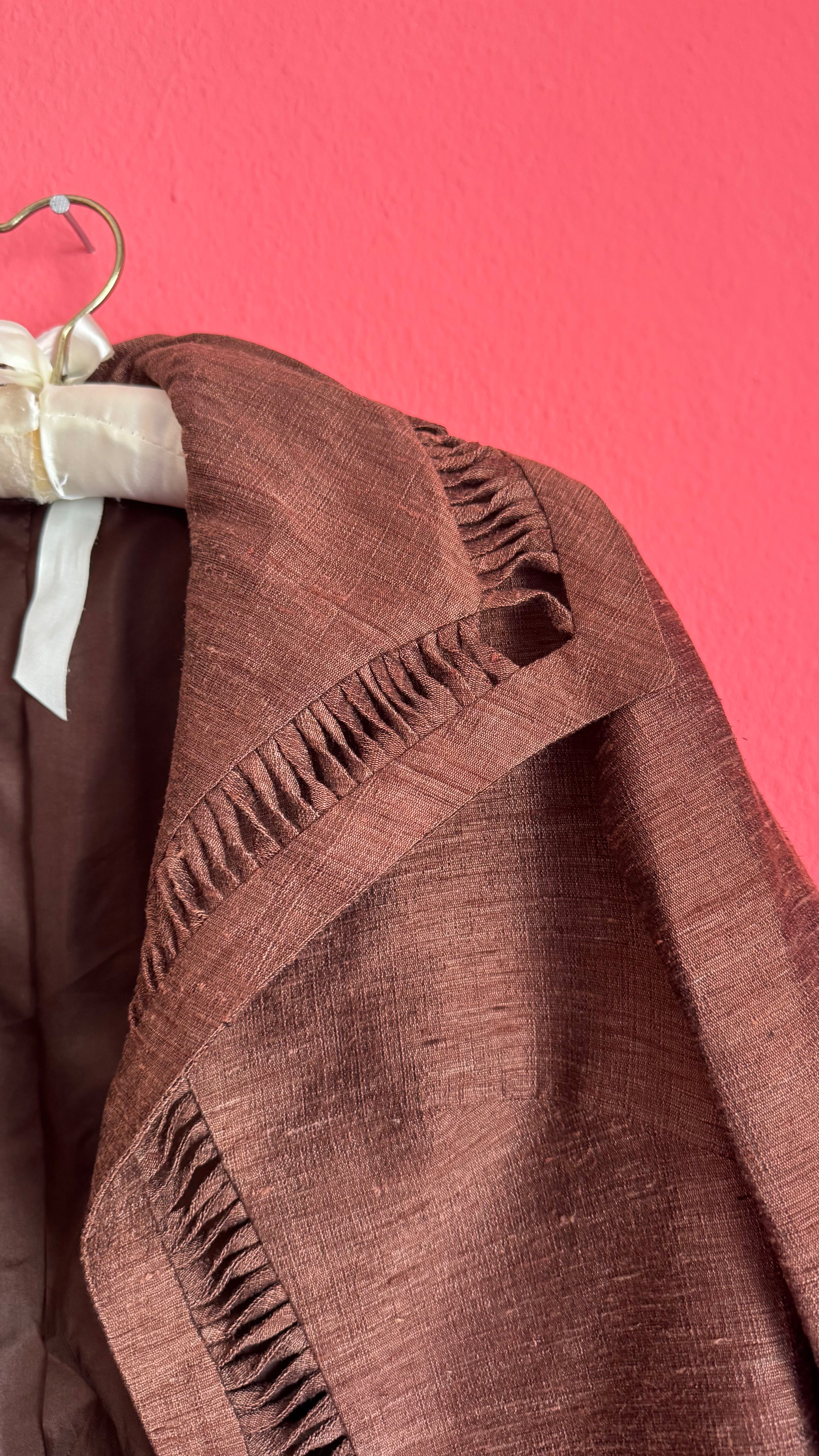 Vintage 1980s Brown Silk Cotton Skirt Suit Set