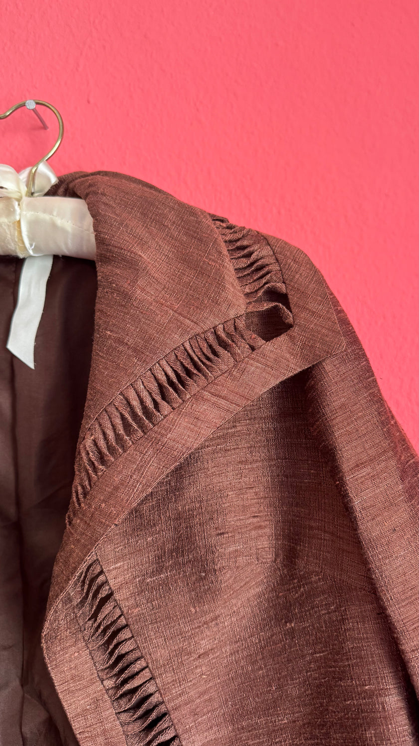 Vintage 1980s Brown Silk Cotton Skirt Suit Set