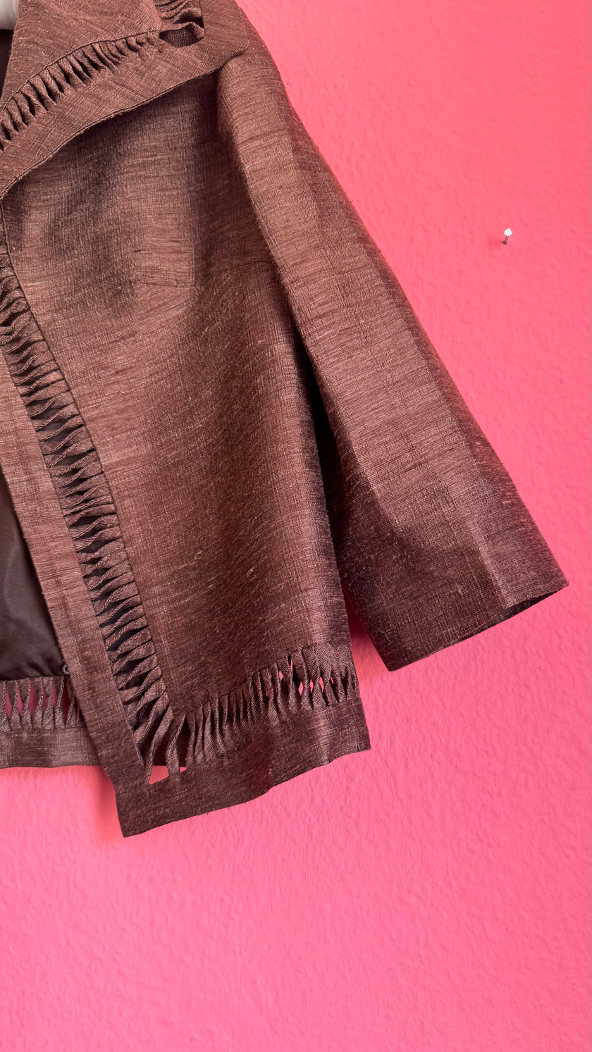 Vintage 1980s Brown Silk Cotton Skirt Suit Set