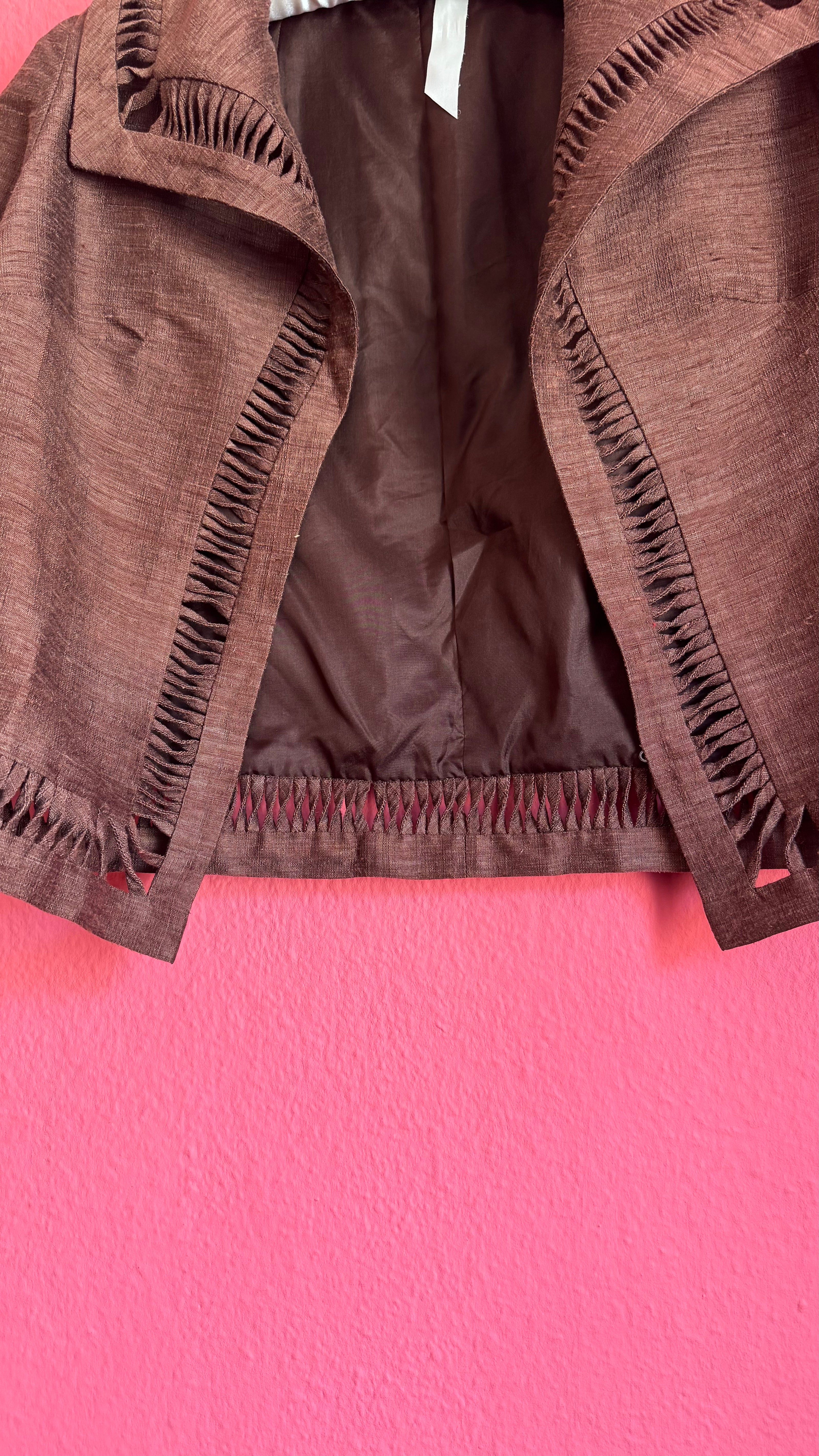 Vintage 1980s Brown Silk Cotton Skirt Suit Set