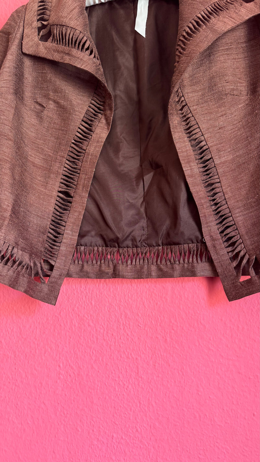 Vintage 1980s Brown Silk Cotton Skirt Suit Set