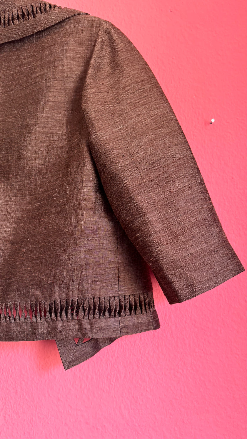 Vintage 1980s Brown Silk Cotton Skirt Suit Set