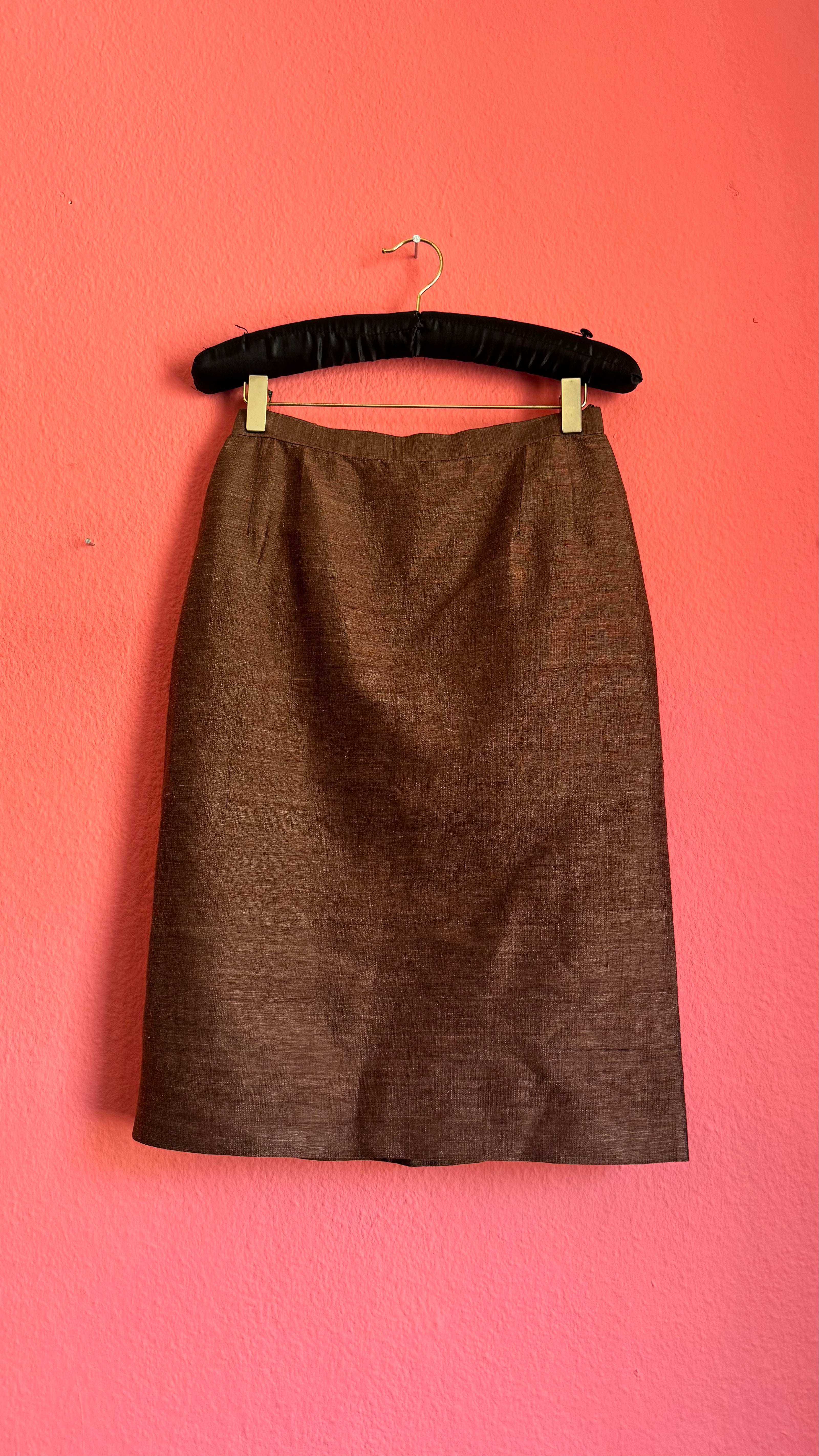 Vintage 1980s Brown Silk Cotton Skirt Suit Set