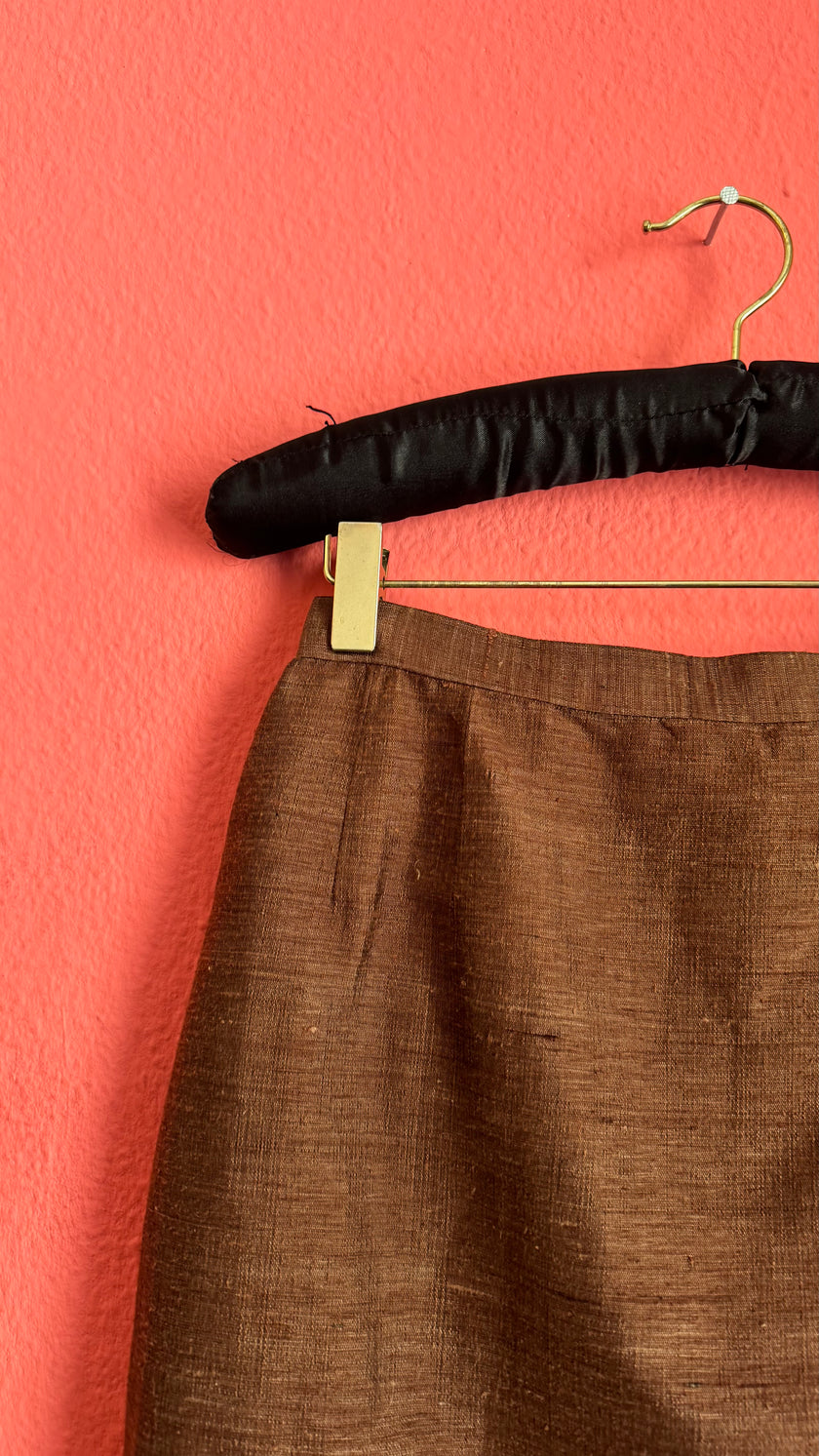 Vintage 1980s Brown Silk Cotton Skirt Suit Set