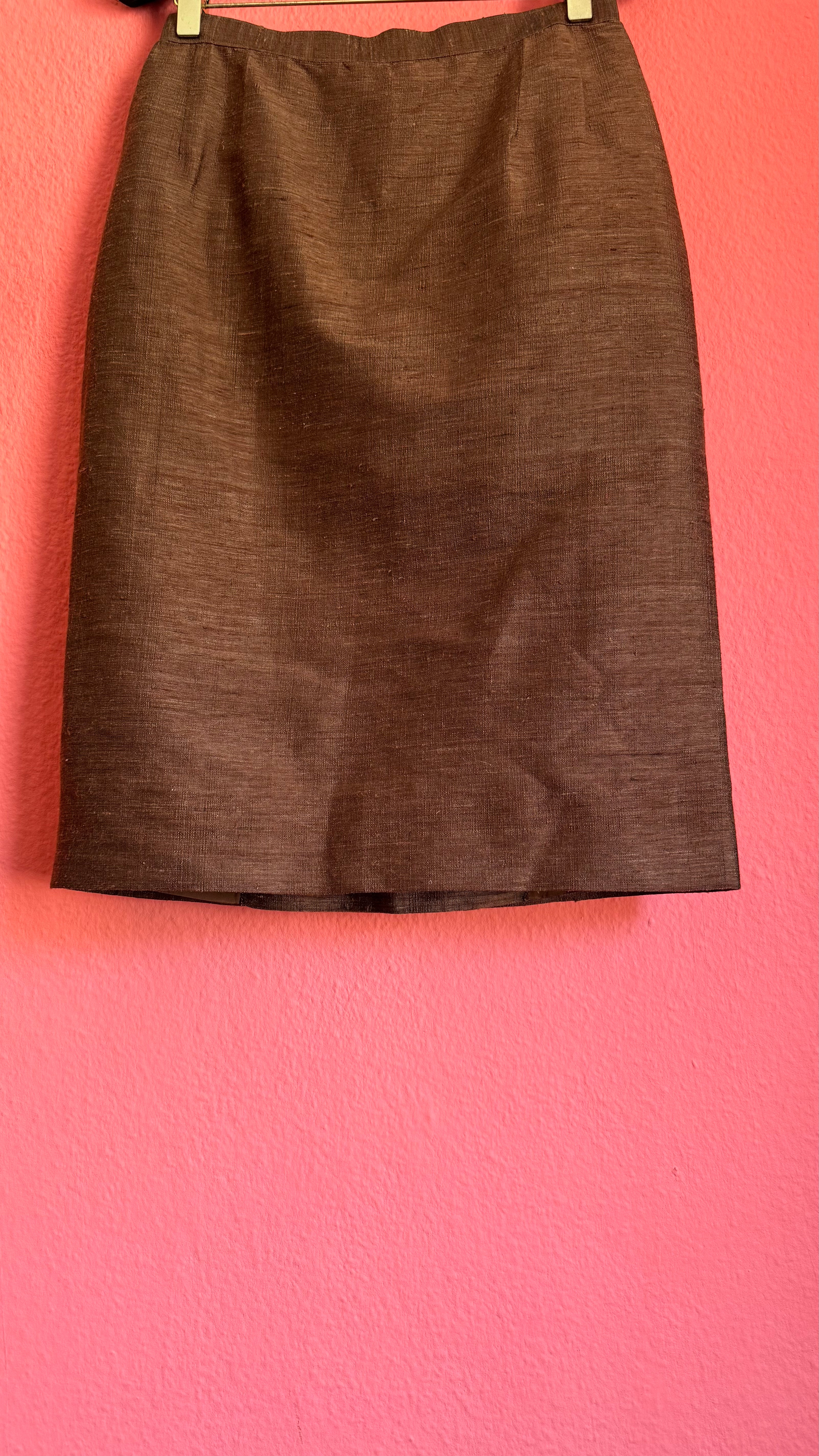 Vintage 1980s Brown Silk Cotton Skirt Suit Set