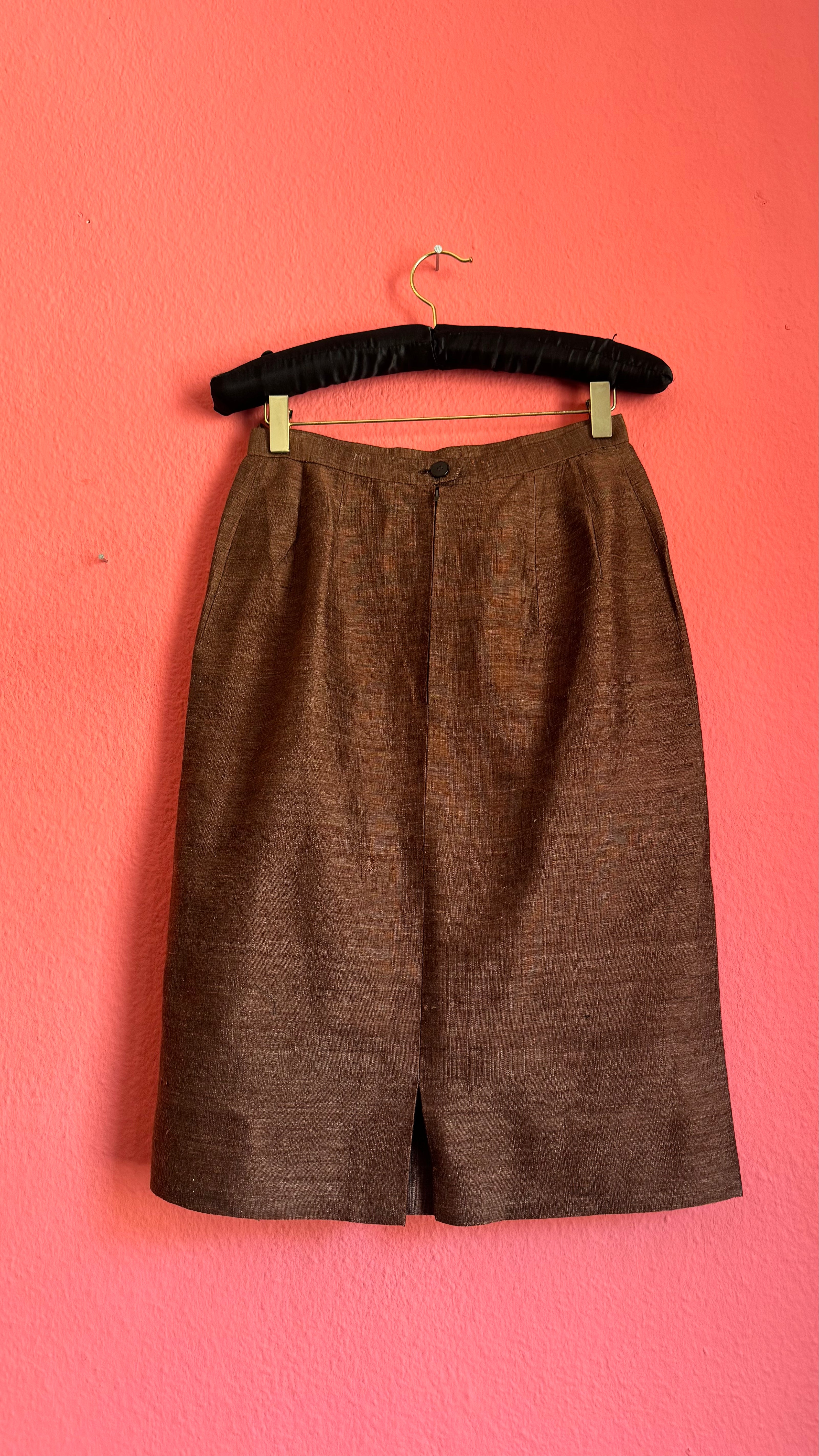 Vintage 1980s Brown Silk Cotton Skirt Suit Set