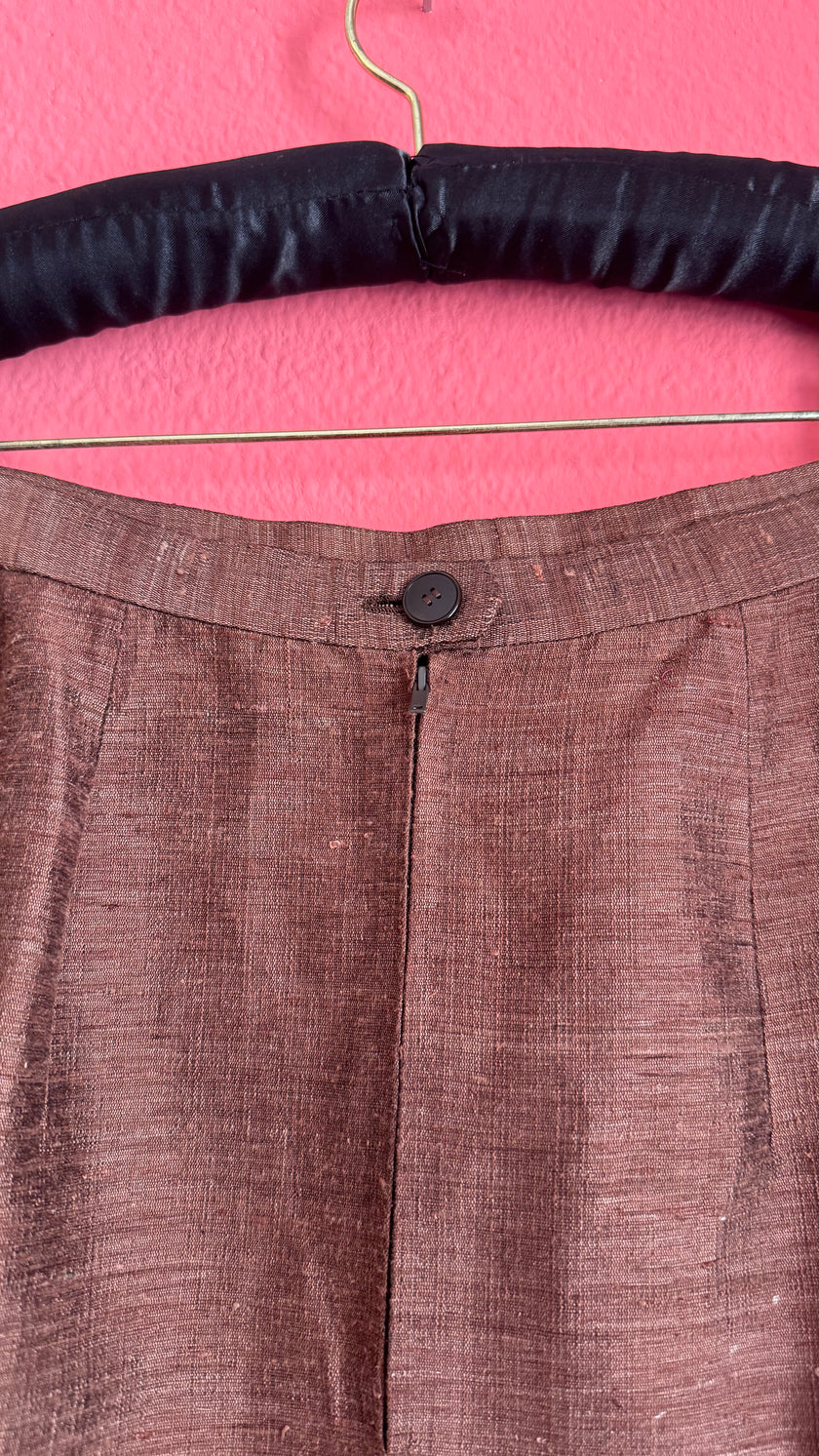 Vintage 1980s Brown Silk Cotton Skirt Suit Set