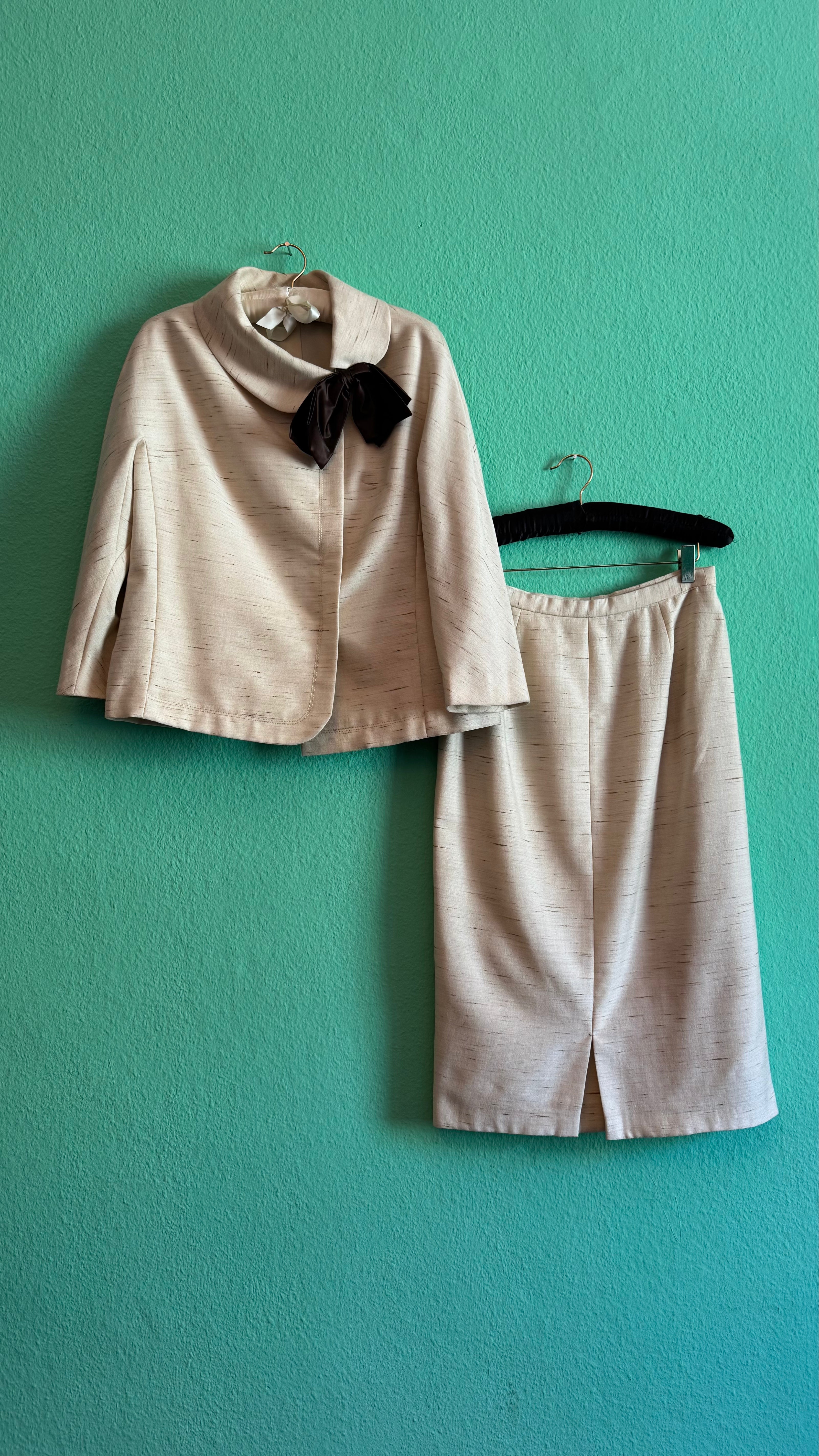 Vintage 1980s Cream Wool Blend Skirt Suit Set By Exquisit + Chic