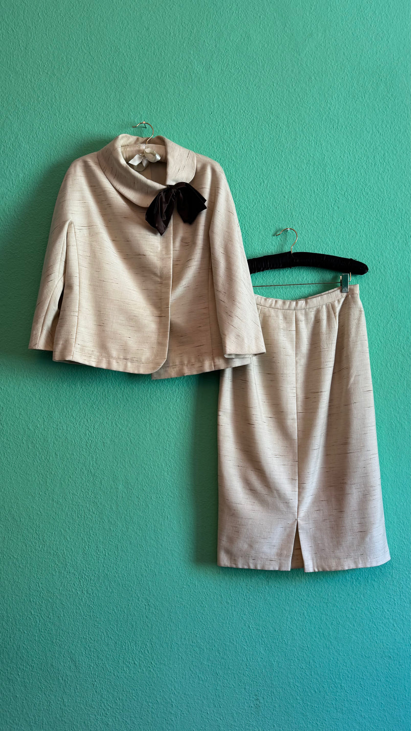 Vintage 1980s Cream Wool Blend Skirt Suit Set By Exquisit + Chic