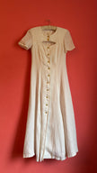 Vintage 1990s Escada Ivory Linen And Silk Button-Front Dress