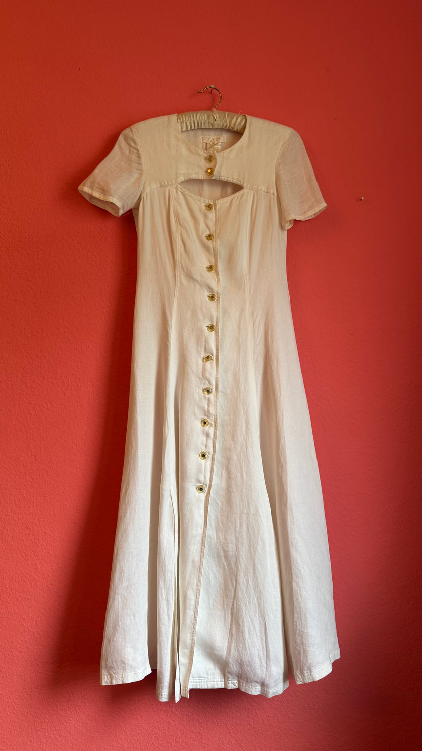 Vintage 1990s Escada Ivory Linen And Silk Button-Front Dress