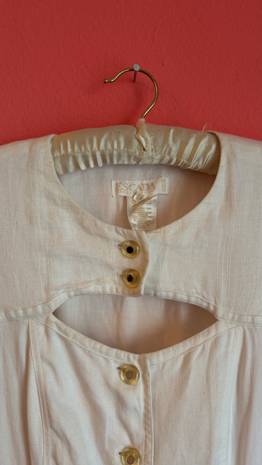 Vintage 1990s Escada Ivory Linen And Silk Button-Front Dress