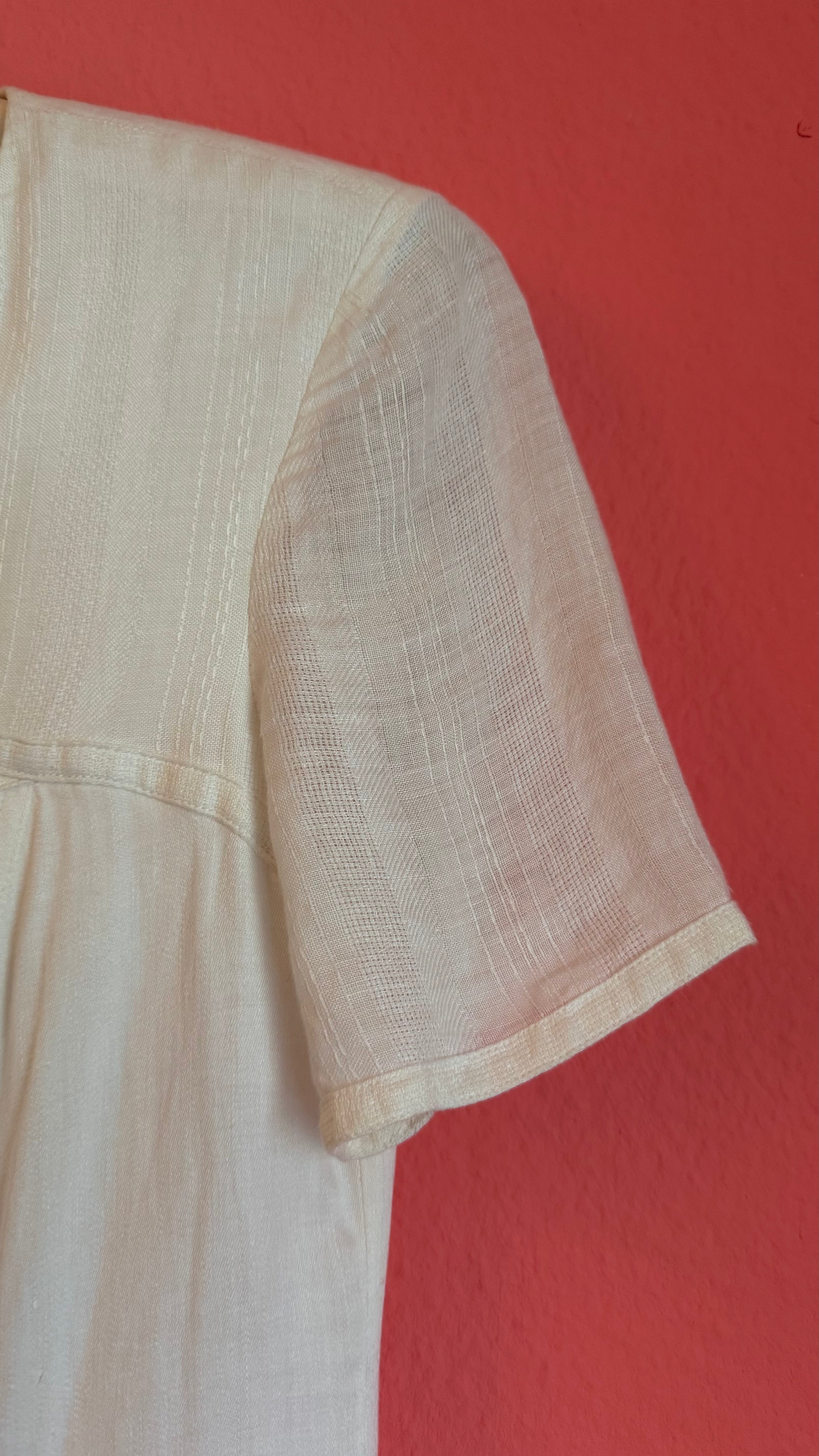 Vintage 1990s Escada Ivory Linen And Silk Button-Front Dress