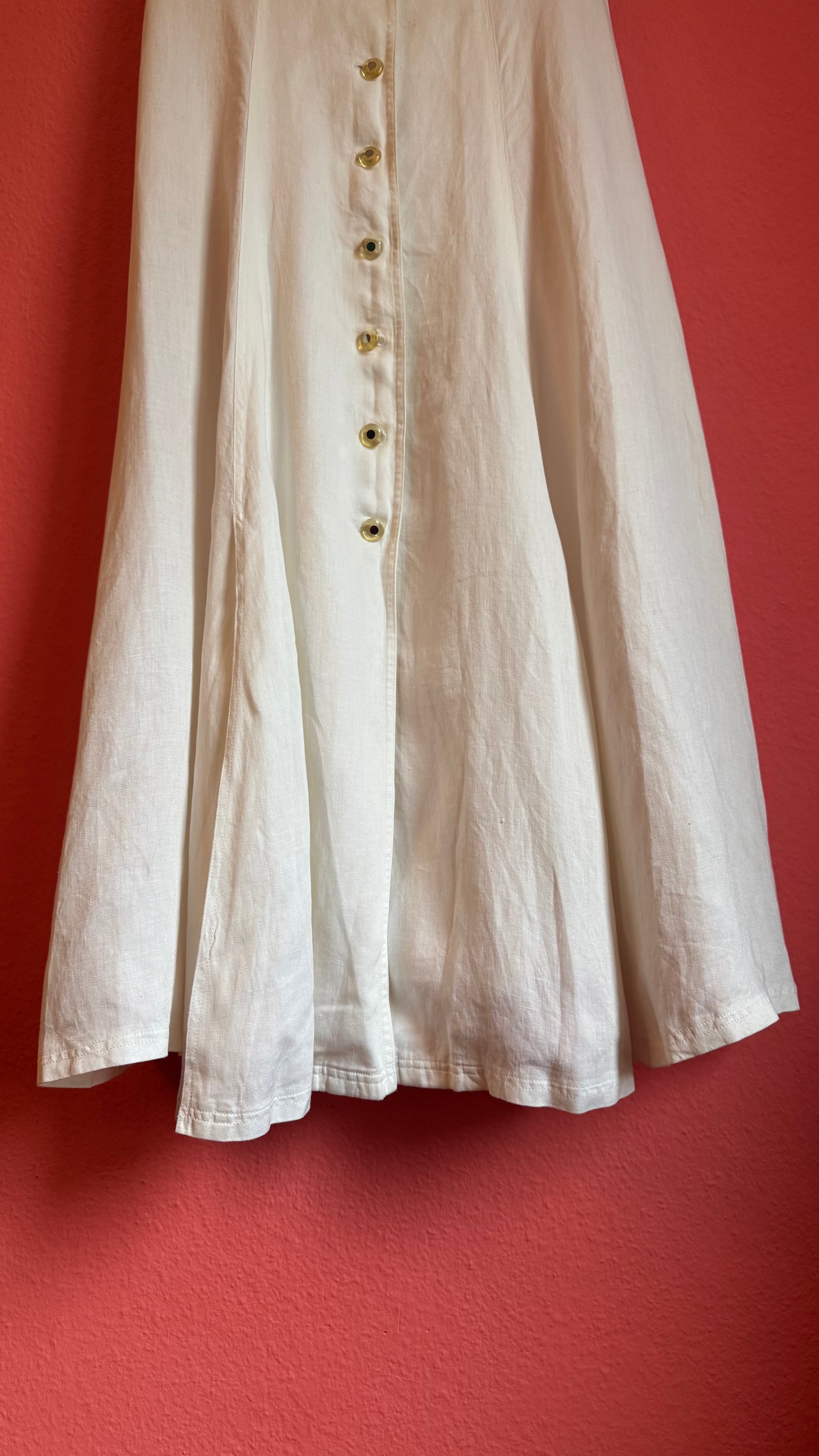 Vintage 1990s Escada Ivory Linen And Silk Button-Front Dress