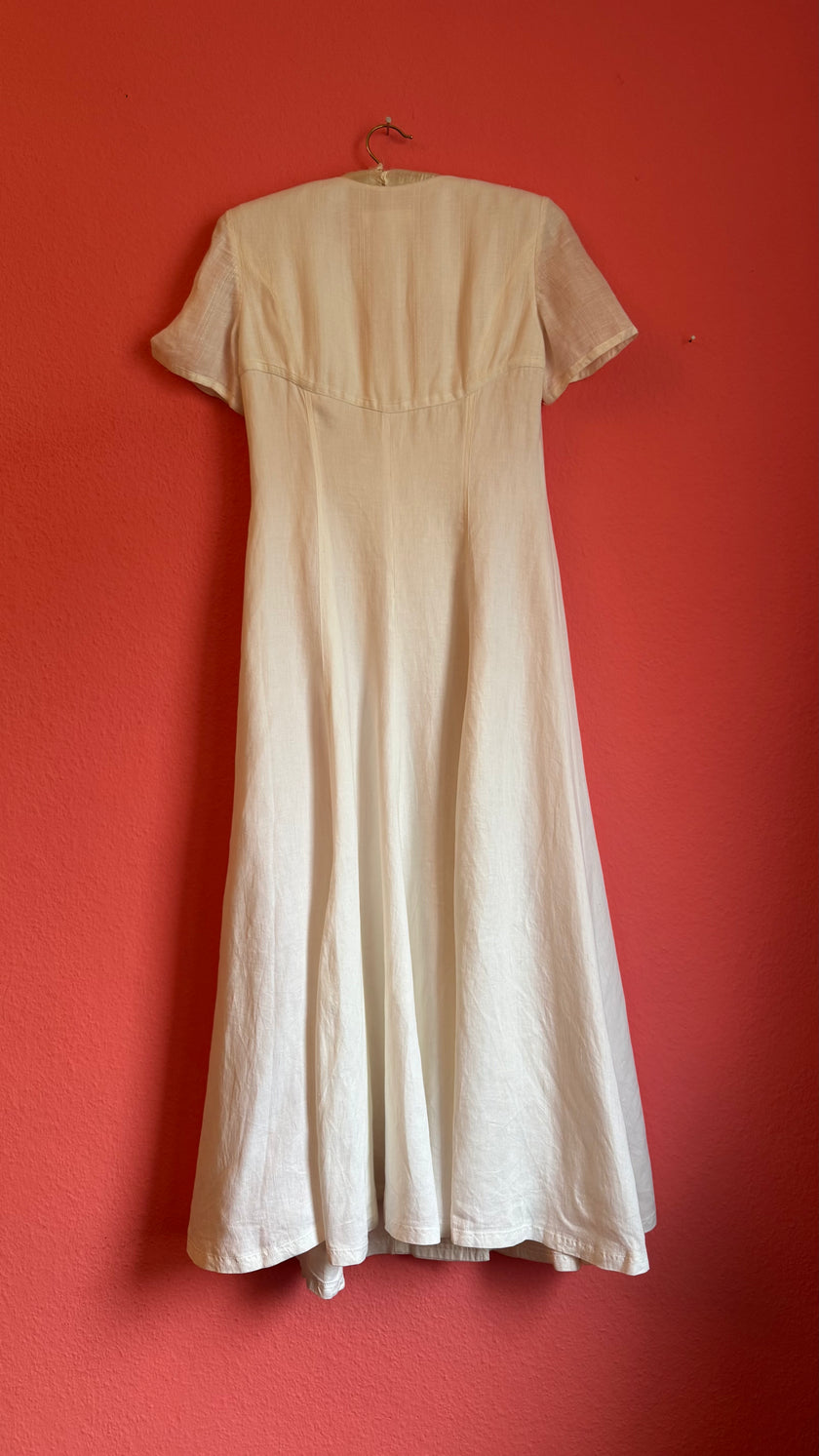 Vintage 1990s Escada Ivory Linen And Silk Button-Front Dress