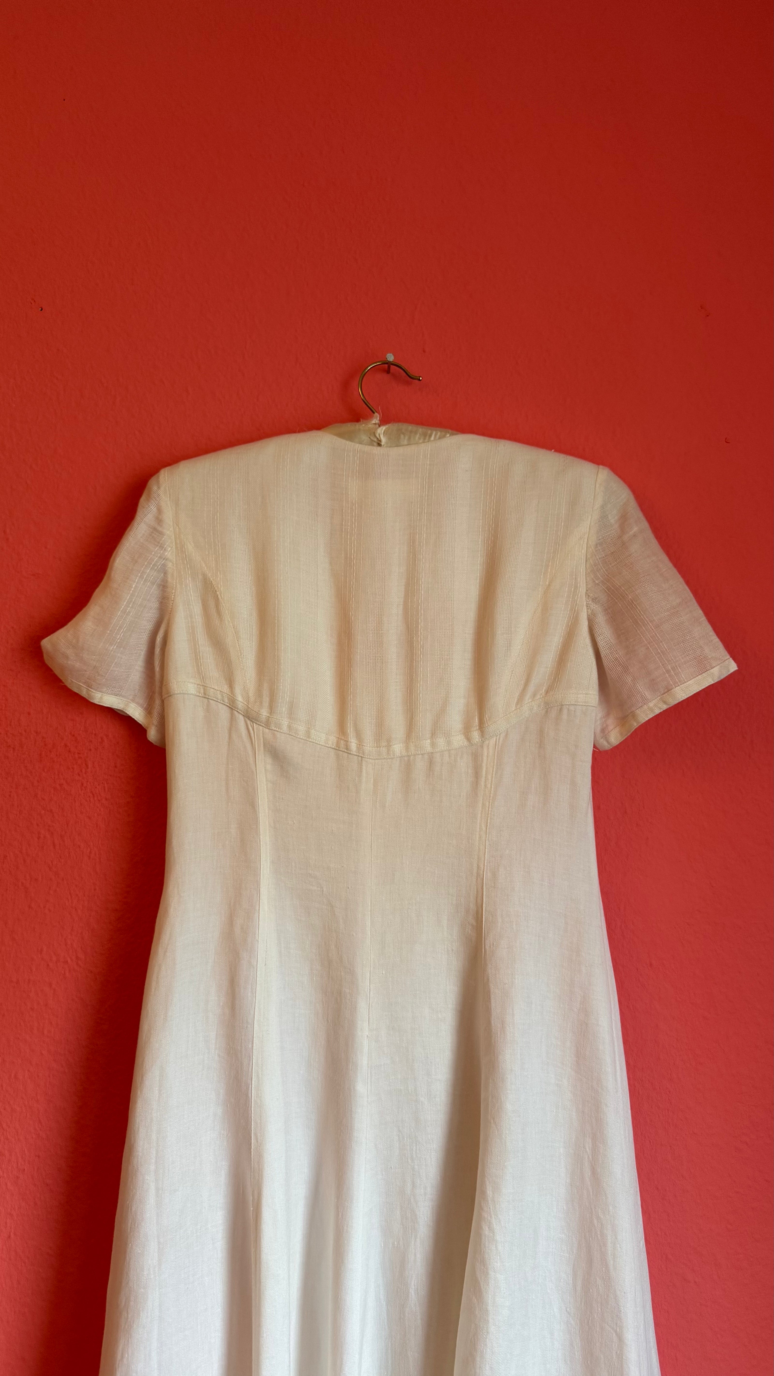 Vintage 1990s Escada Ivory Linen And Silk Button-Front Dress