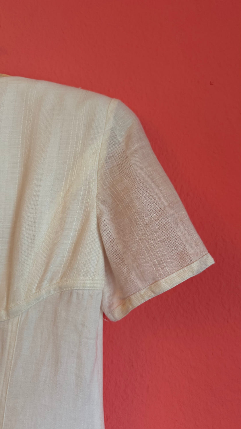 Vintage 1990s Escada Ivory Linen And Silk Button-Front Dress