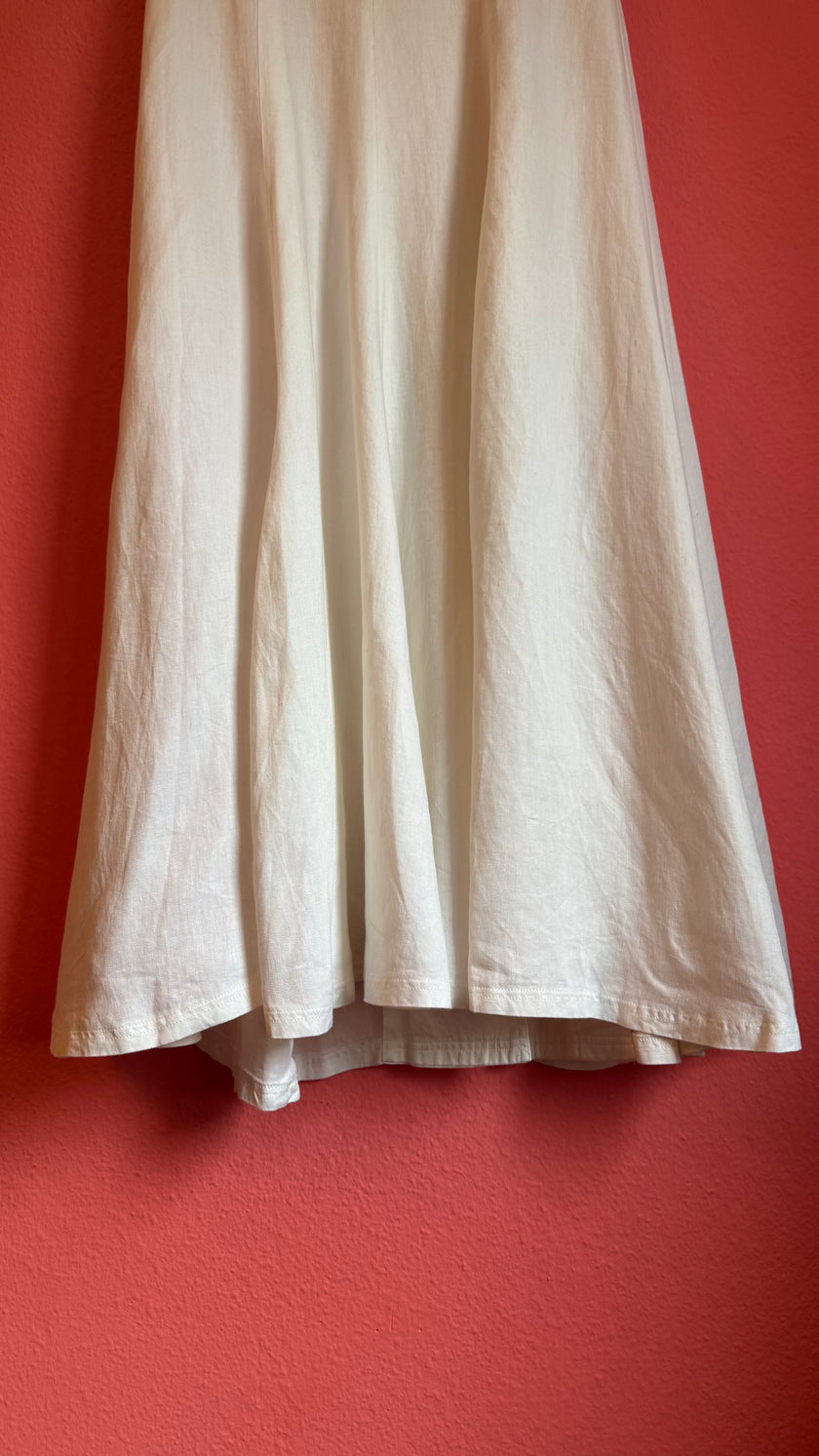 Vintage 1990s Escada Ivory Linen And Silk Button-Front Dress