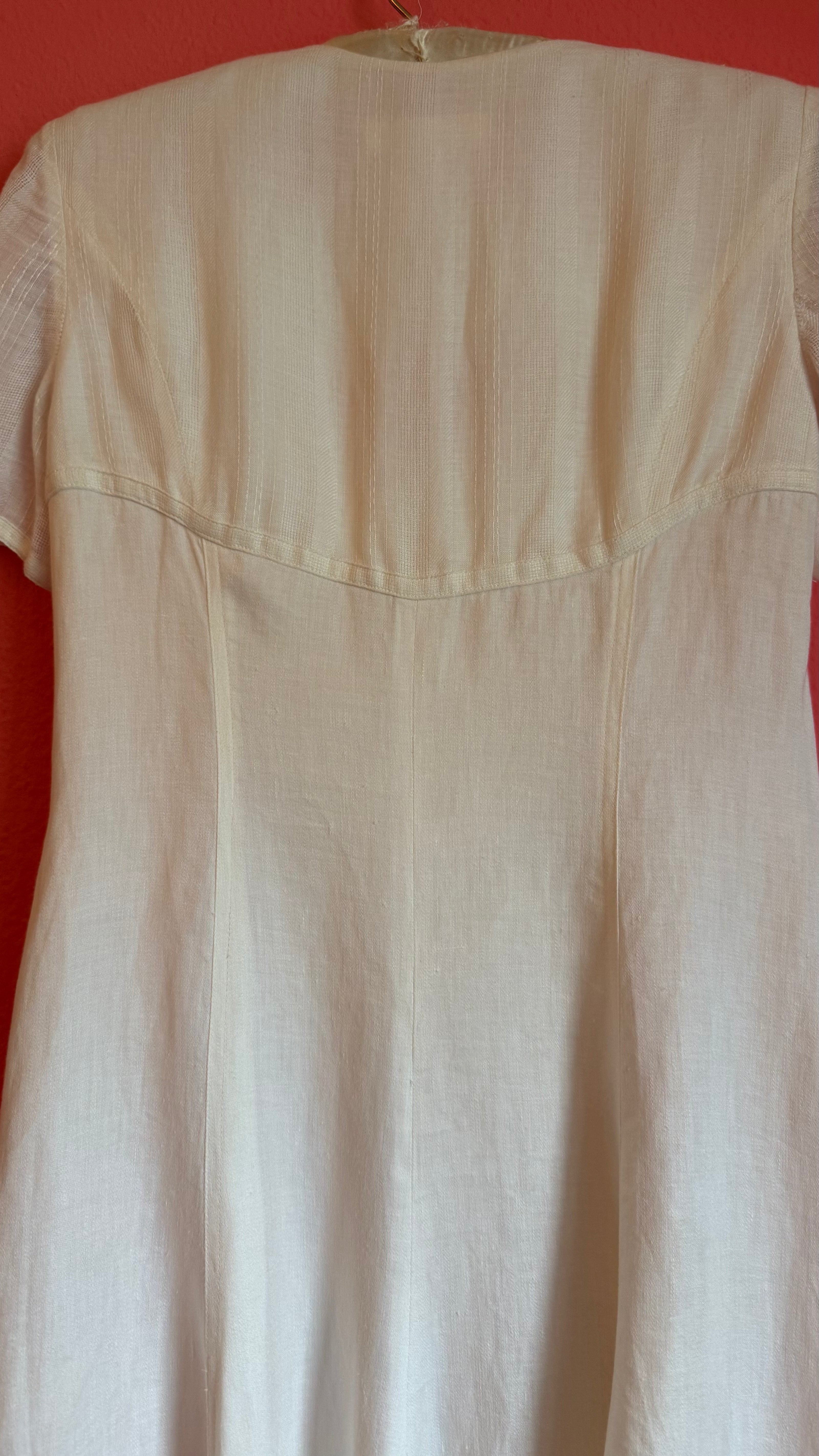 Vintage 1990s Escada Ivory Linen And Silk Button-Front Dress