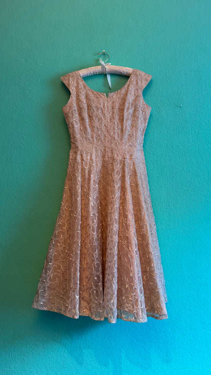 Vintage 1950s Champagne Embroidered Synthetic Occasion Dress