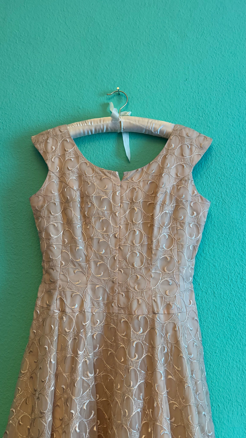 Vintage 1950s Champagne Embroidered Synthetic Occasion Dress