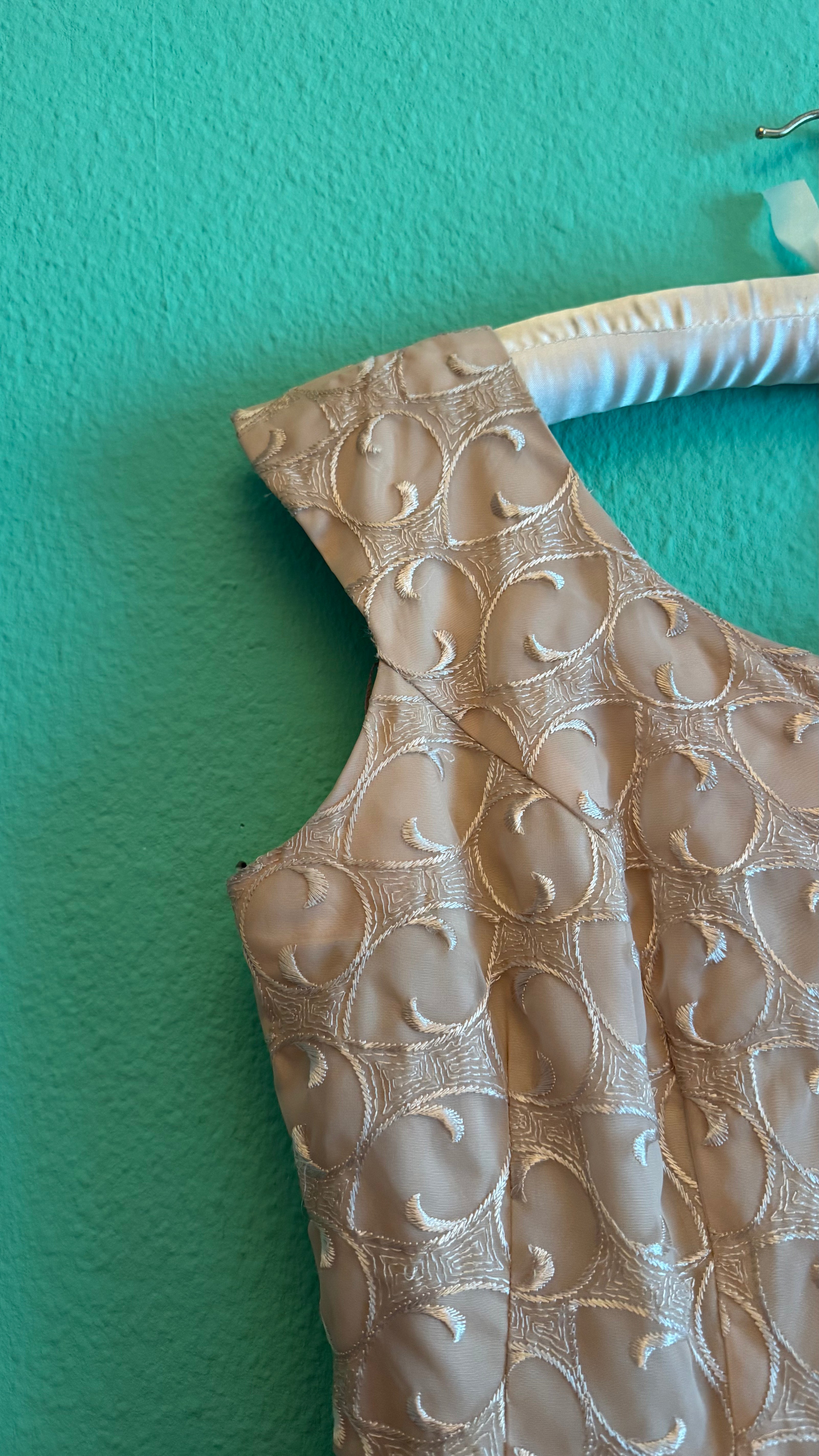 Vintage 1950s Champagne Embroidered Synthetic Occasion Dress