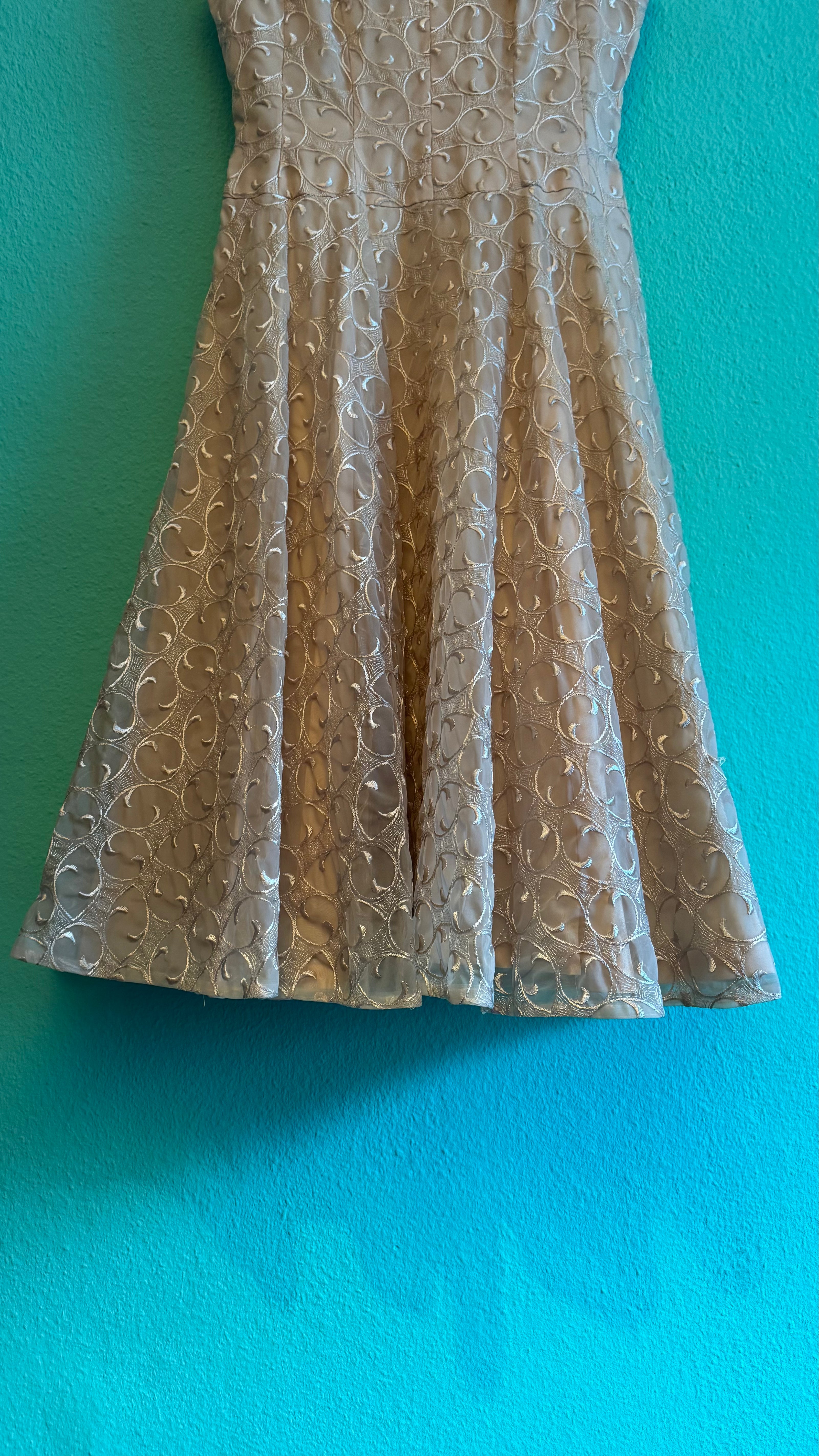 Vintage 1950s Champagne Embroidered Synthetic Occasion Dress