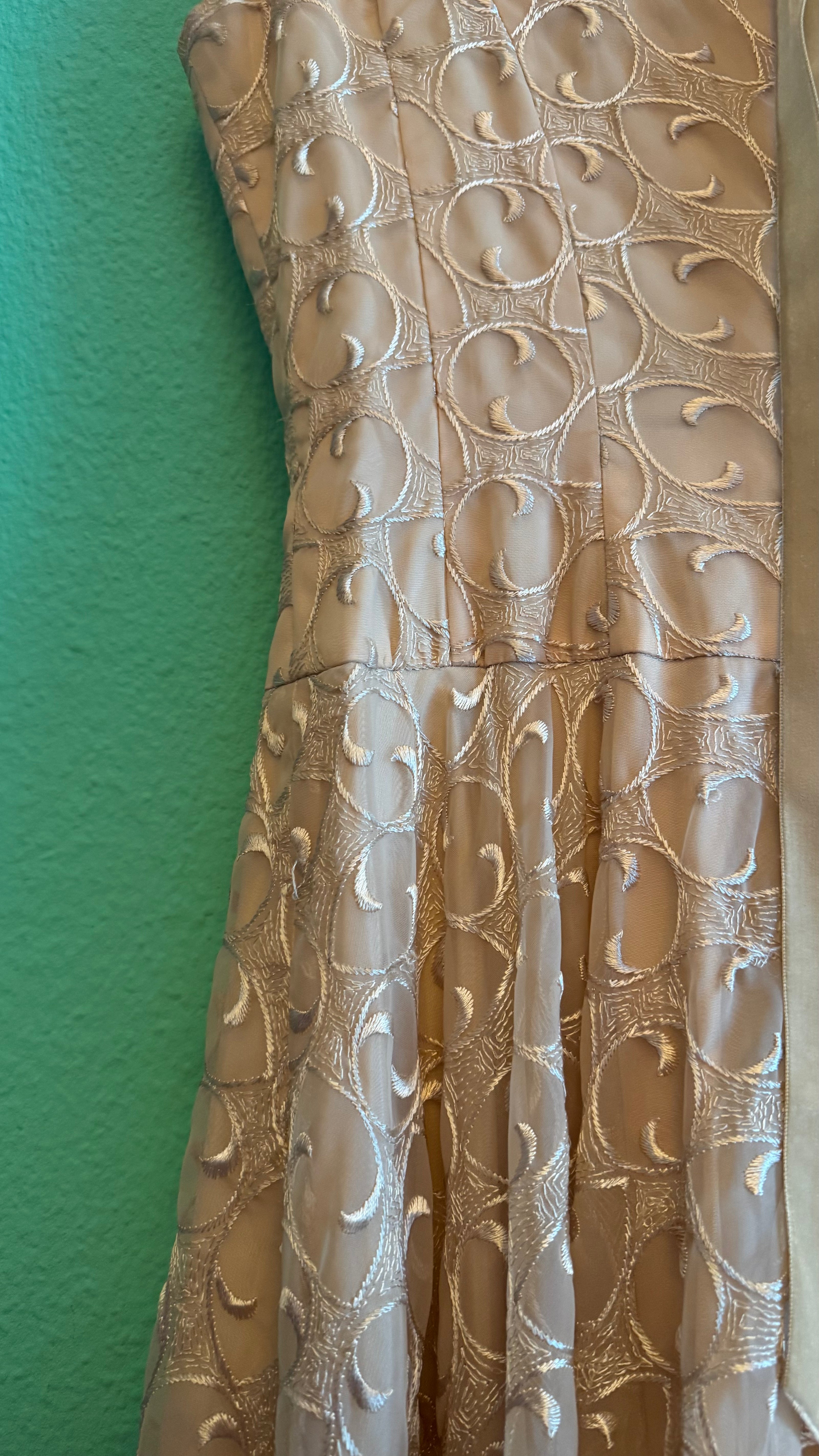 Vintage 1950s Champagne Embroidered Synthetic Occasion Dress