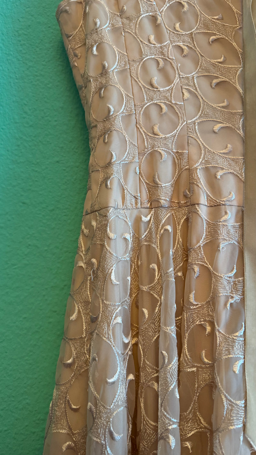 Vintage 1950s Champagne Embroidered Synthetic Occasion Dress