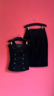 Vintage 1980s Dark Green Velvet Vest And Skirt Set