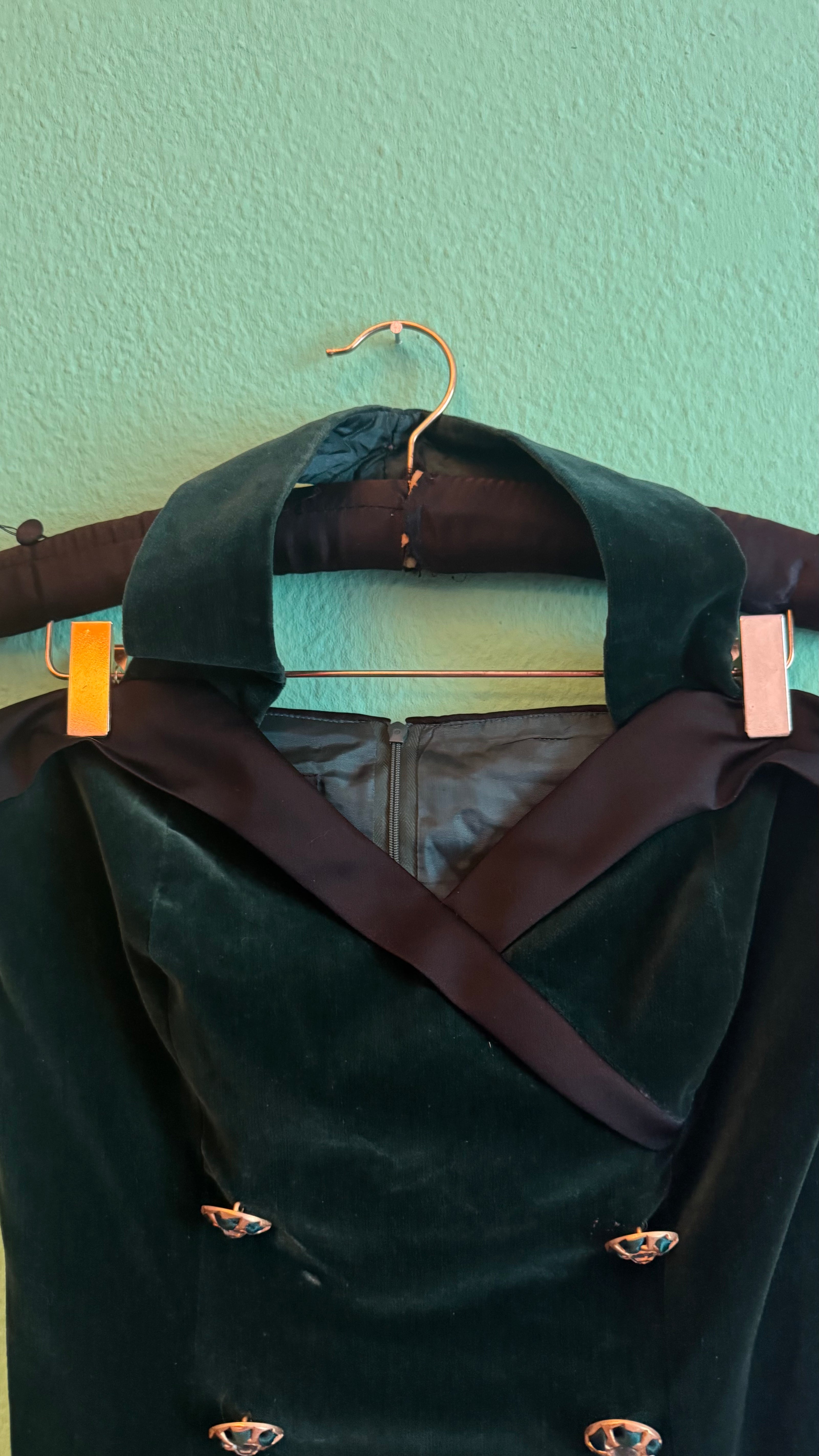 Vintage 1980s Dark Green Velvet Vest And Skirt Set